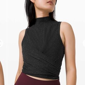(0) Lululemon Time to Restore Mock Neck Tank Black White Crop Extra Small Twist